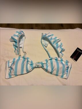 Beach Bunny Girls Blue and White Striped Bikini Top